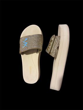 Michael Kors Gold Crystal Slide Sandals size 7 ,clean and in good condition